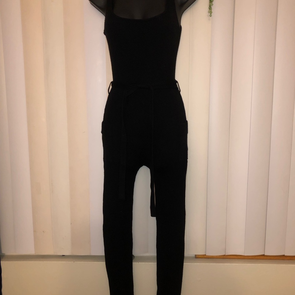 3.1 Phillip Lim Black Ribbed Tie-Waist Jumpsuit